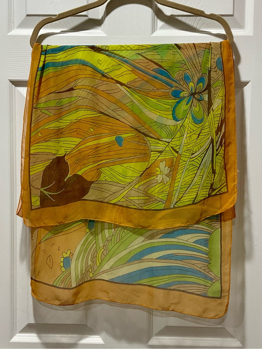 Botanical Wave Floral Printed Scarf - Yellow Green Blue Gold